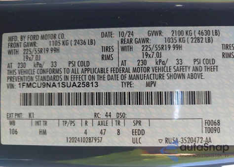 2025 Ford Escape St-Line Select from USA, damaged, VIN 1FMCU9NA1SUA25813